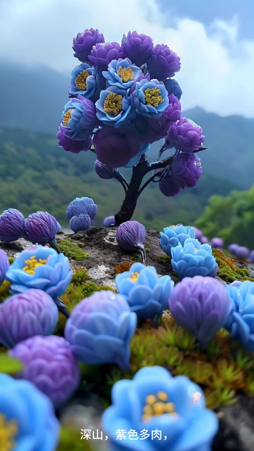 紫色多肉绽芳华,绣球珊瑚态,金蕊点紫霞