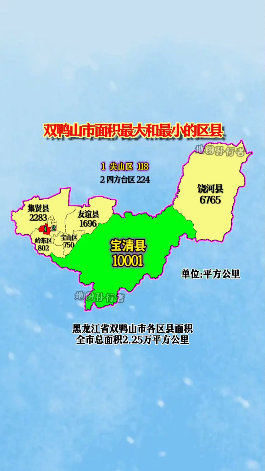 黑龙江省双鸭山市各区县面积分布图