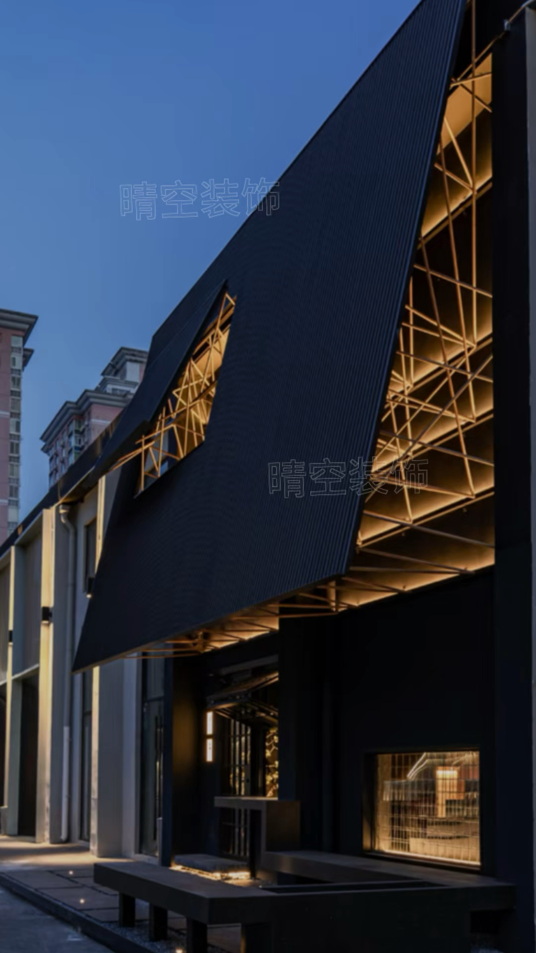 北京日料店斜门头设计高端大气