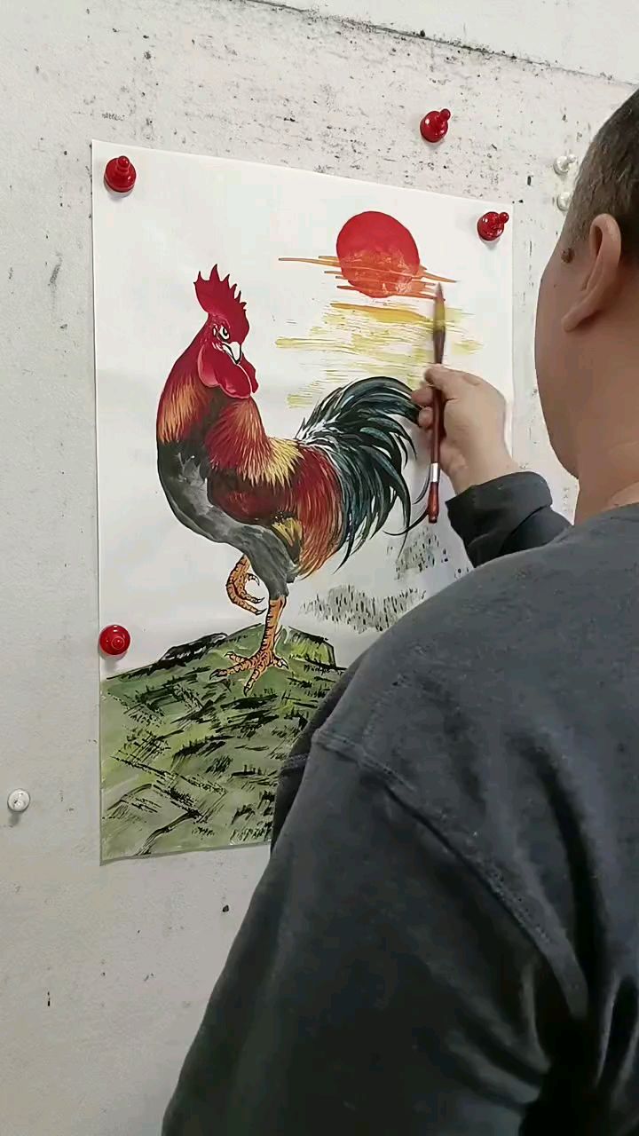 王兴民国画公鸡:一唱雄鸡天下白