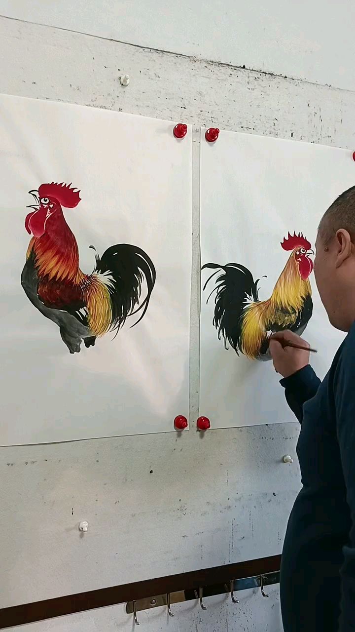王兴民,当代画家,国画大公鸡