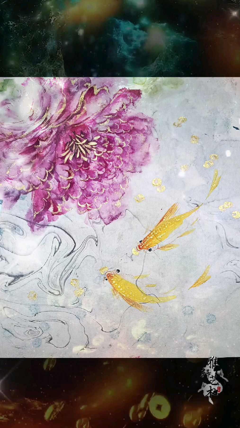双鱼嬉财,花开富贵!画幅风水吉祥画迎新春!