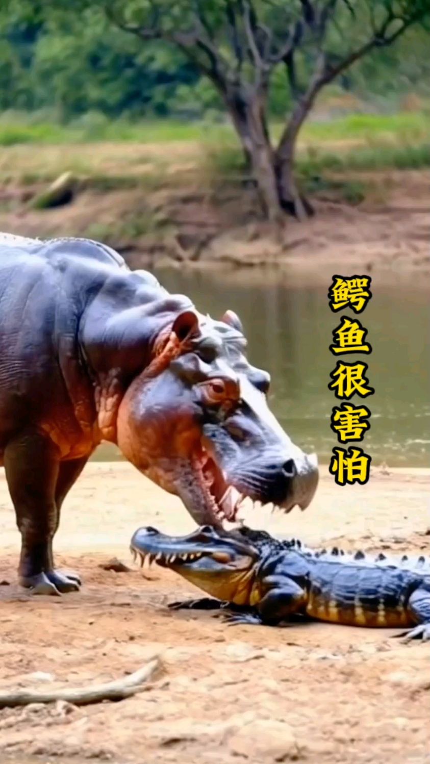 鳄鱼遇到河马,直接就认怂了