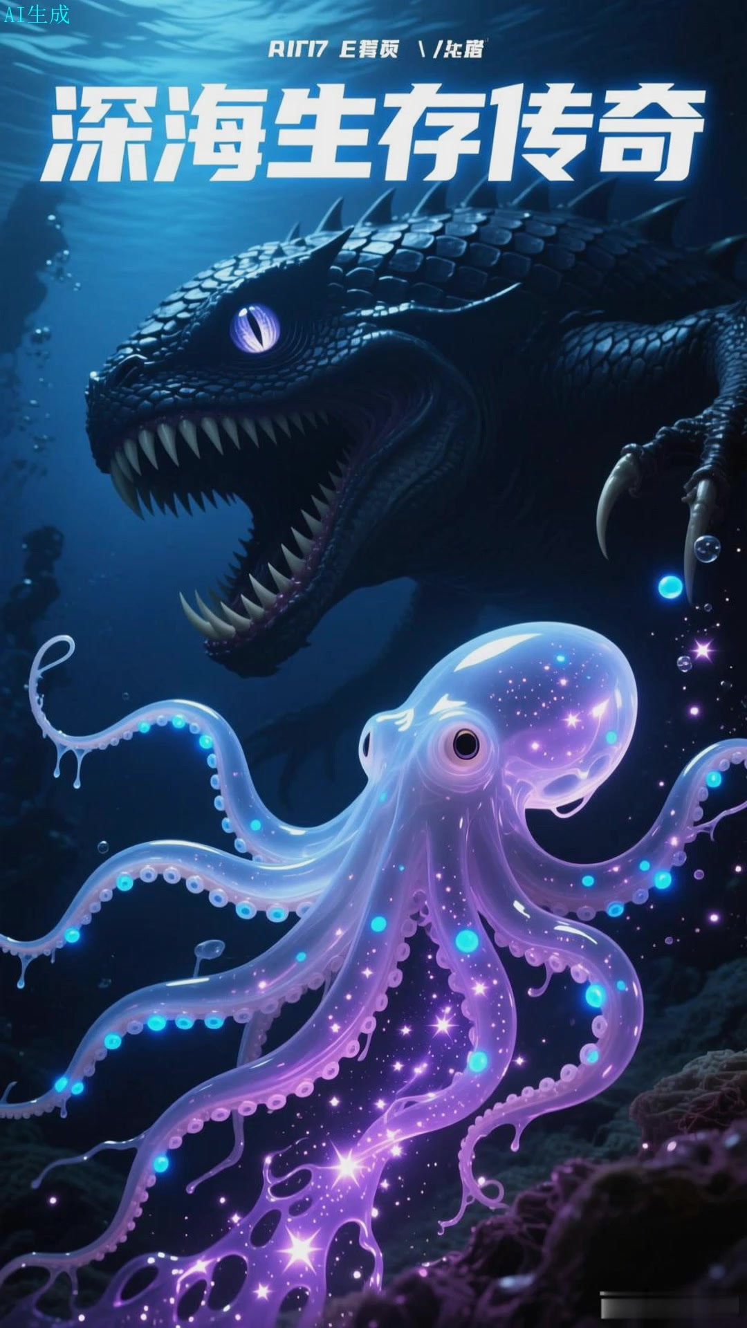 幽灵蛸在深海释放发光的黏液迷惑敌害