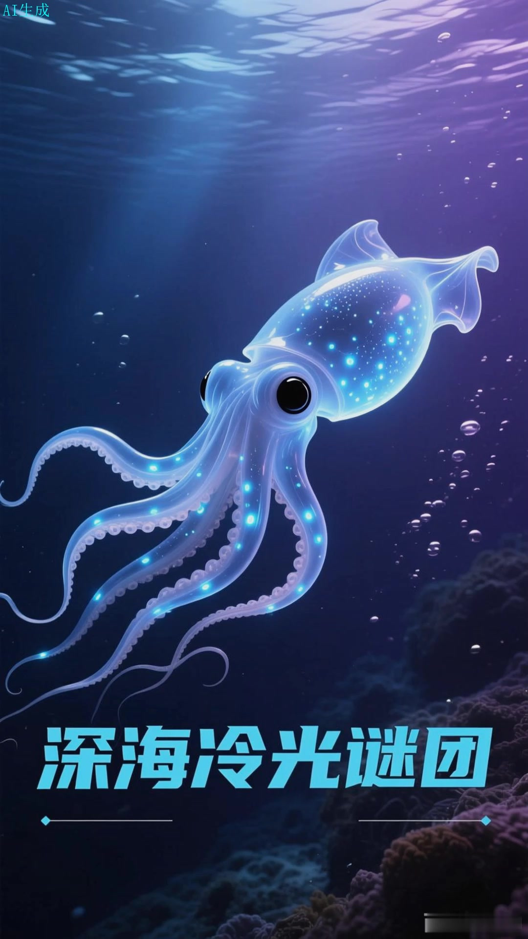 幽灵蛸在深海中发出幽幽的生物冷光