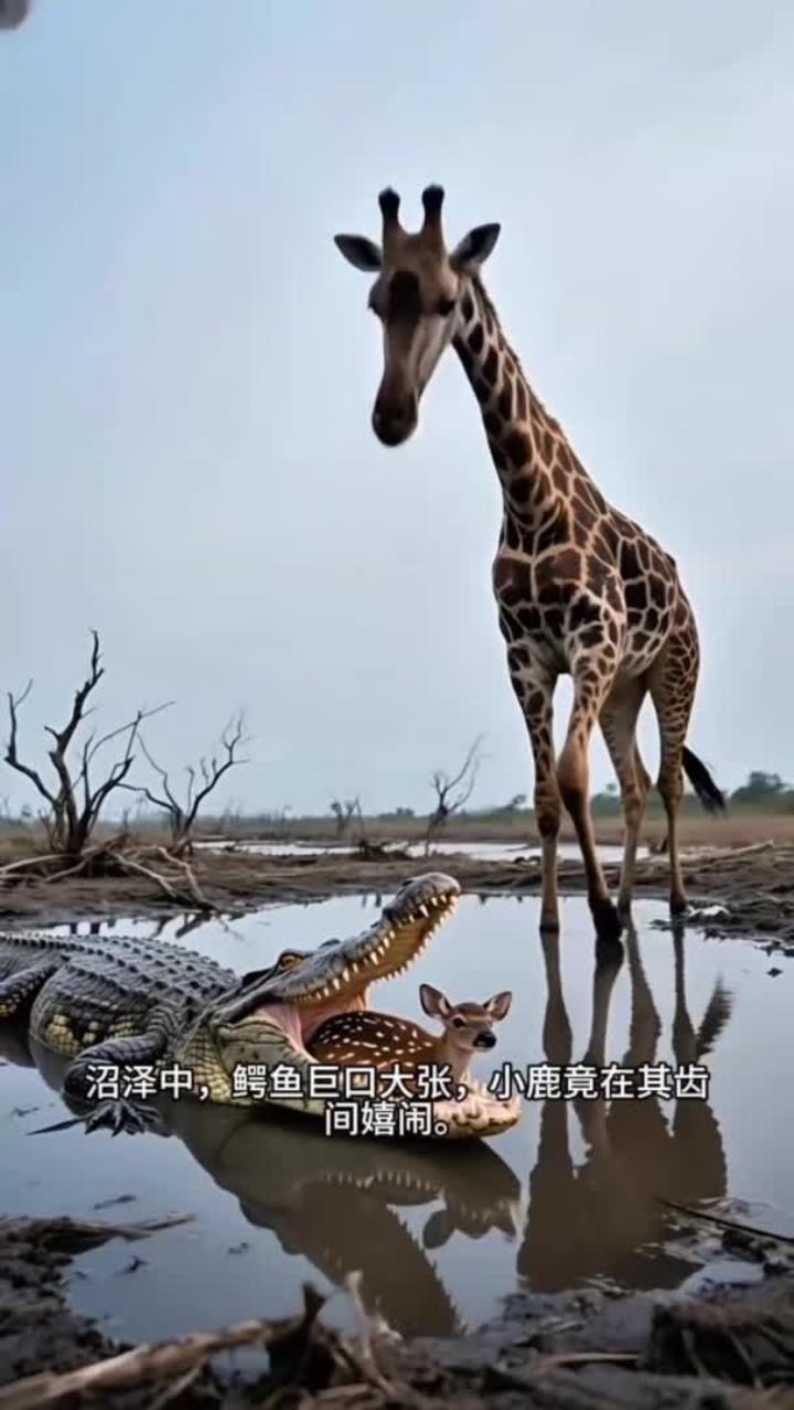 鳄鱼咬住小鹿,长劲鹿来解救