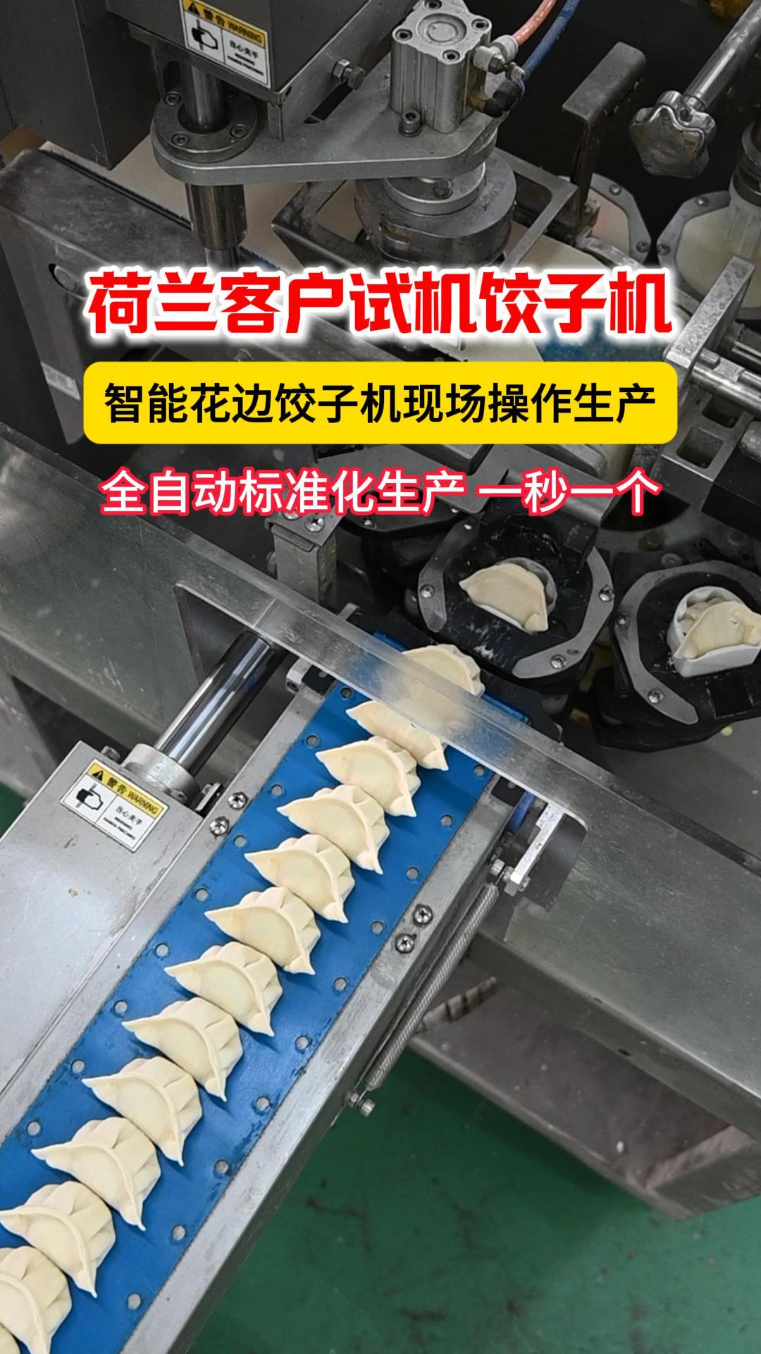 荷兰客户试机智能花边饺子机,操作简单生产,一秒一个超高效