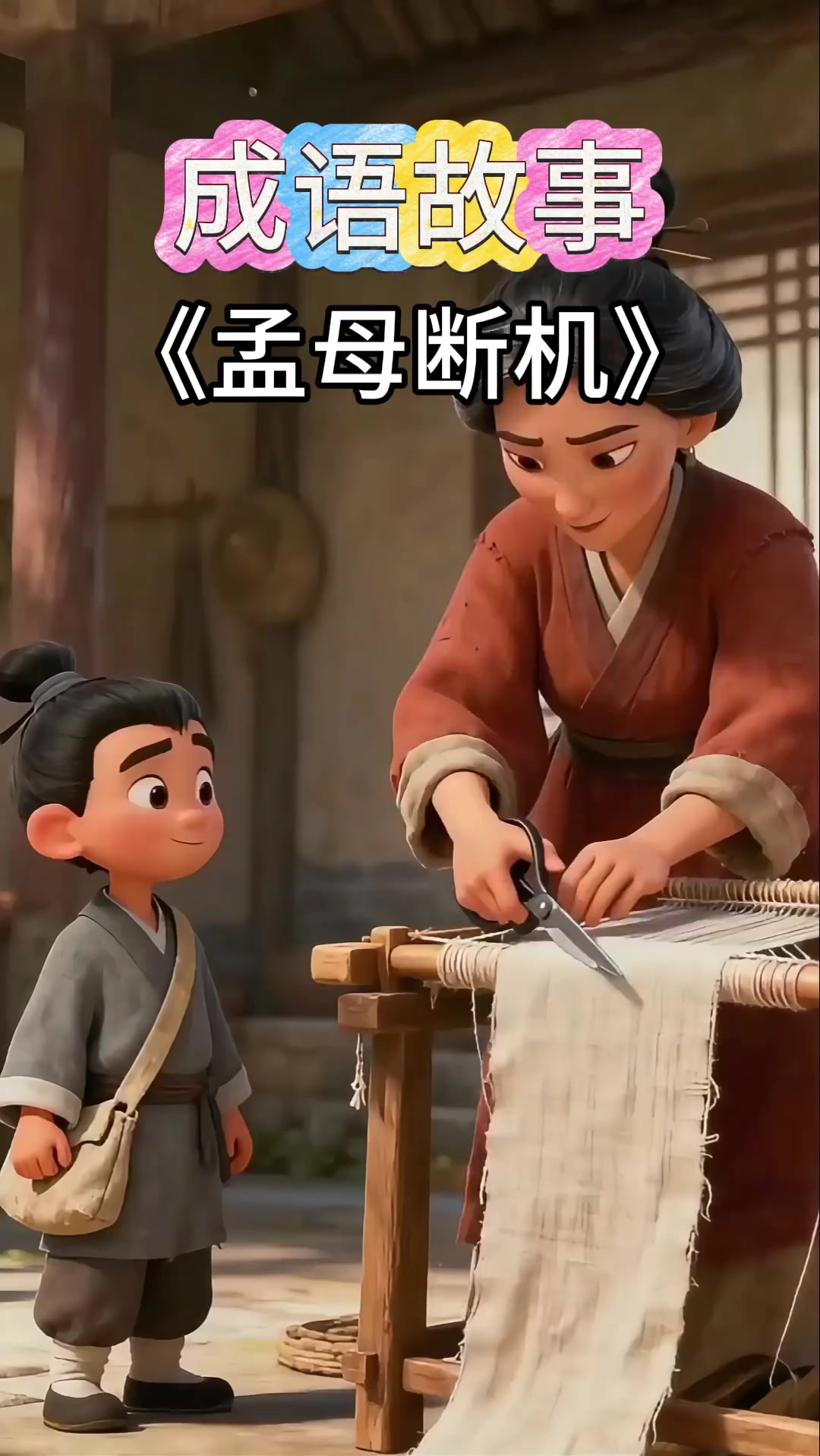 《孟母断机》指孟母剪断织布以教育儿子不可中断学业。后用以比喻
