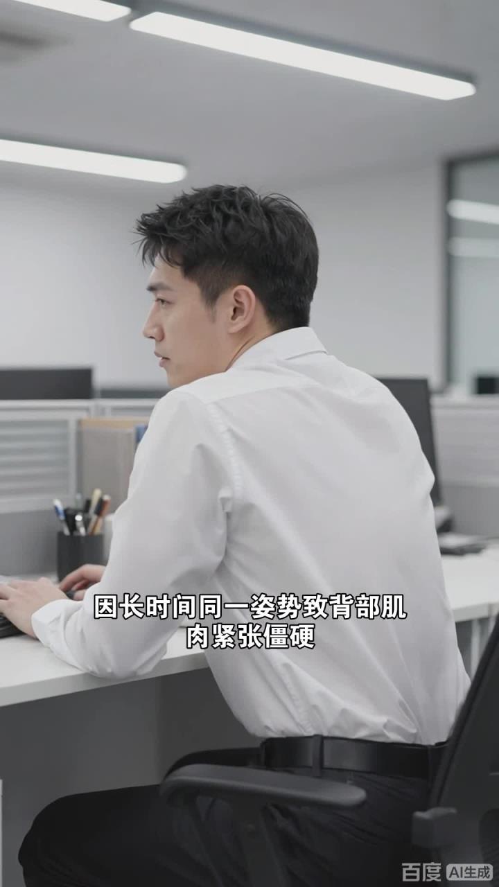 上班族久坐背肌酸痛，工位做靠墙展背，拉伸背肌解酸痛