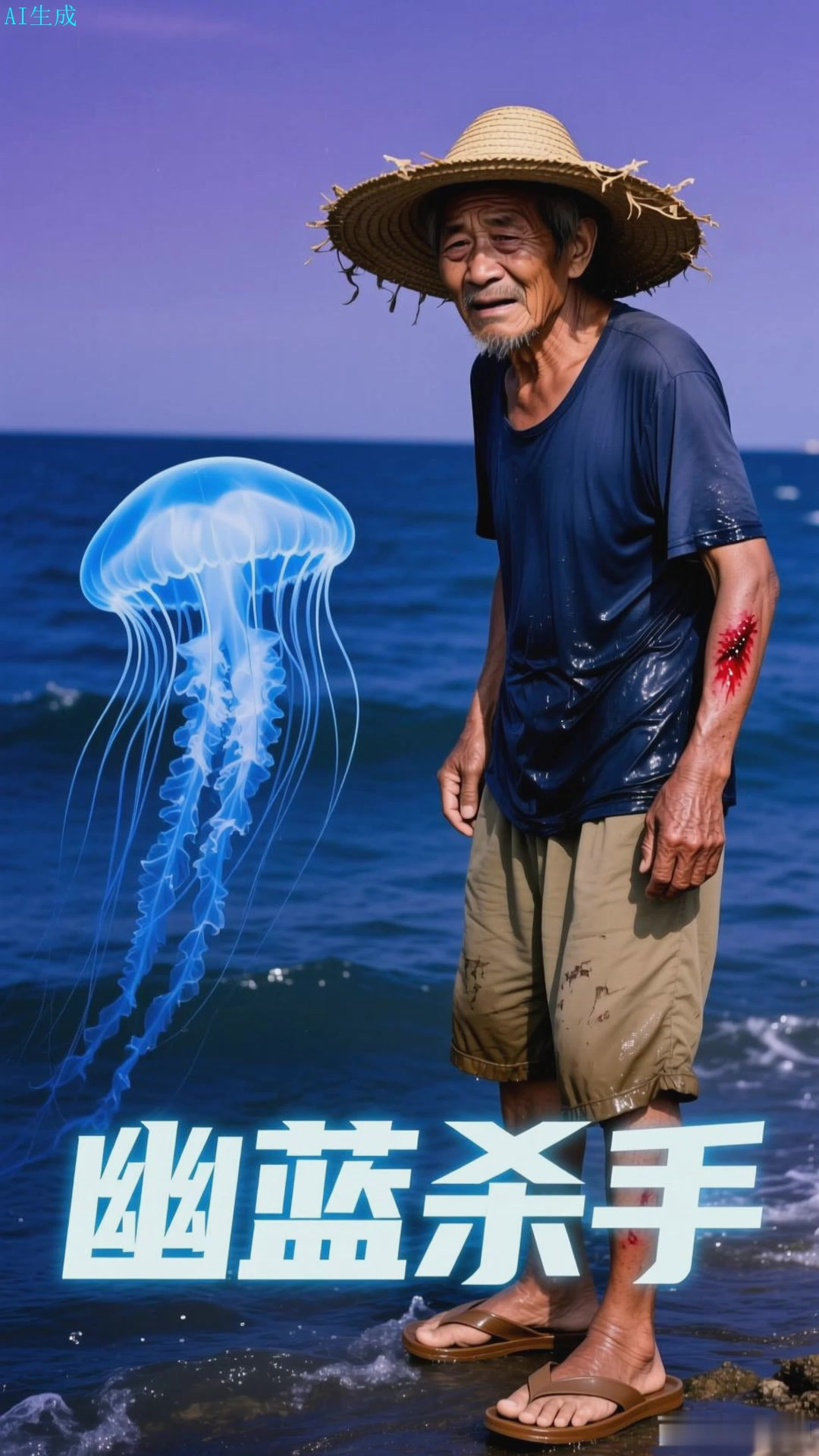 僧帽水母的近亲蓝瓶水母,蓝伞触须带毒,海面漂浮随波逐流