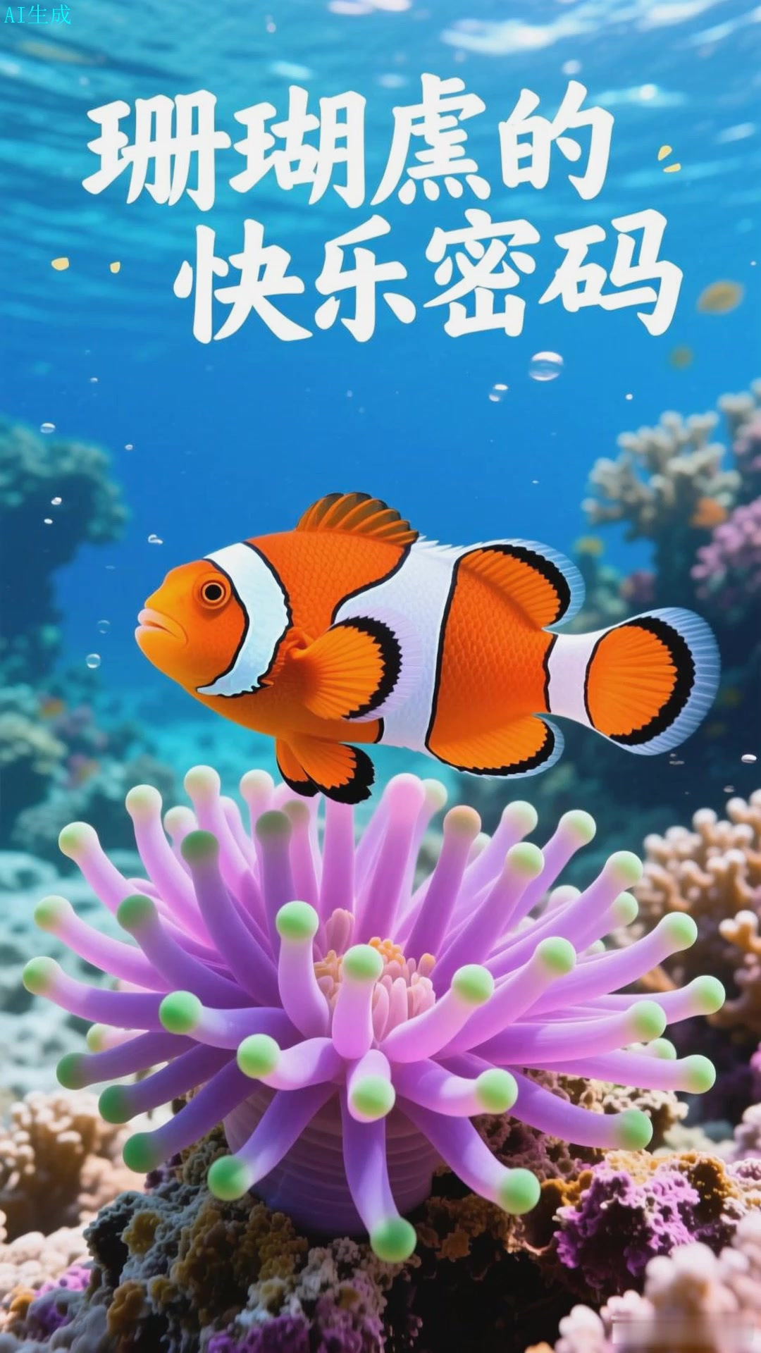 小丑鱼在海葵丛穿梭,橙白条纹是写给珊瑚礁的快乐密码