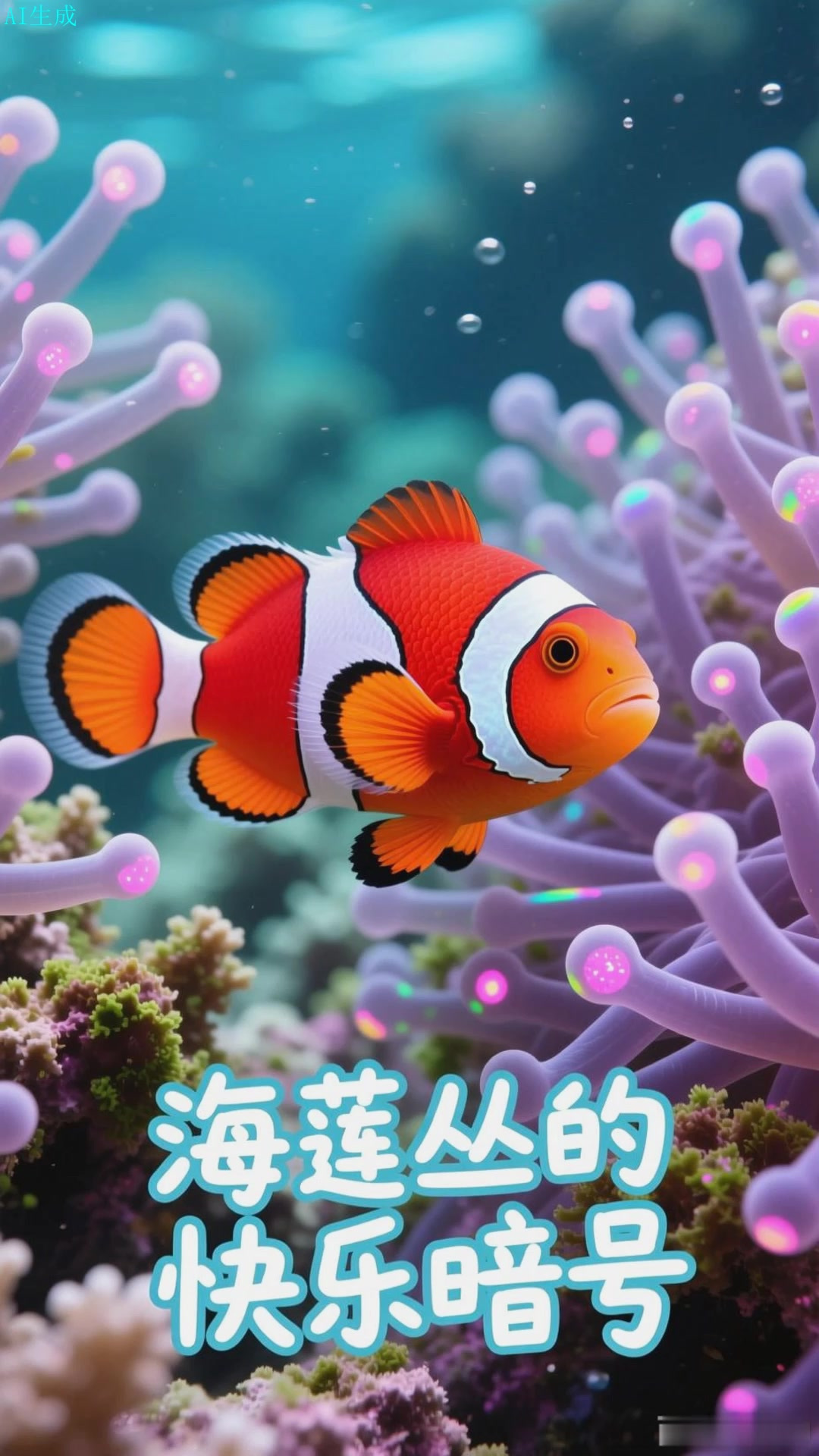 小丑鱼在海葵丛捉迷藏,橙白条纹是珊瑚礁的快乐密码
