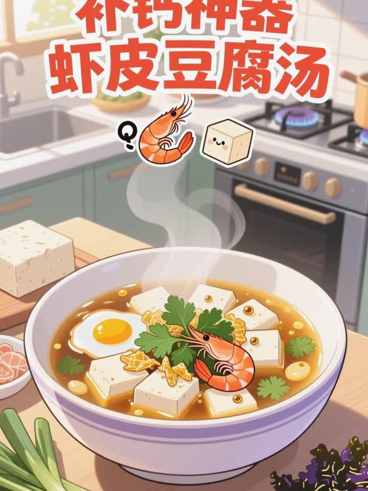 儿童缺钙喝虾皮豆腐汤，补钙易吸收