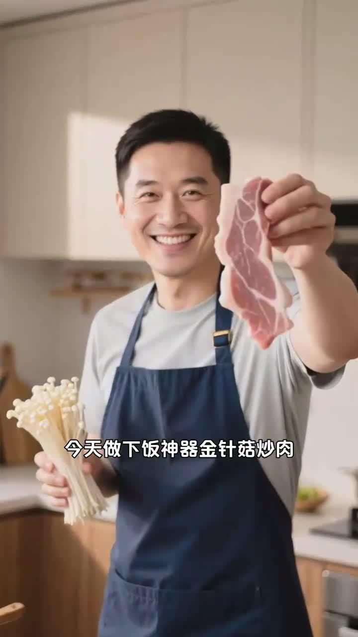 金针菇炒肉,脆嫩又入味,下饭超给力