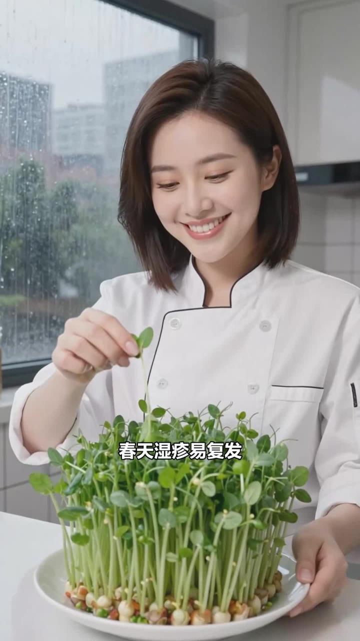 春日炒盘豌豆苗,清热利湿解毒,湿疹少复发