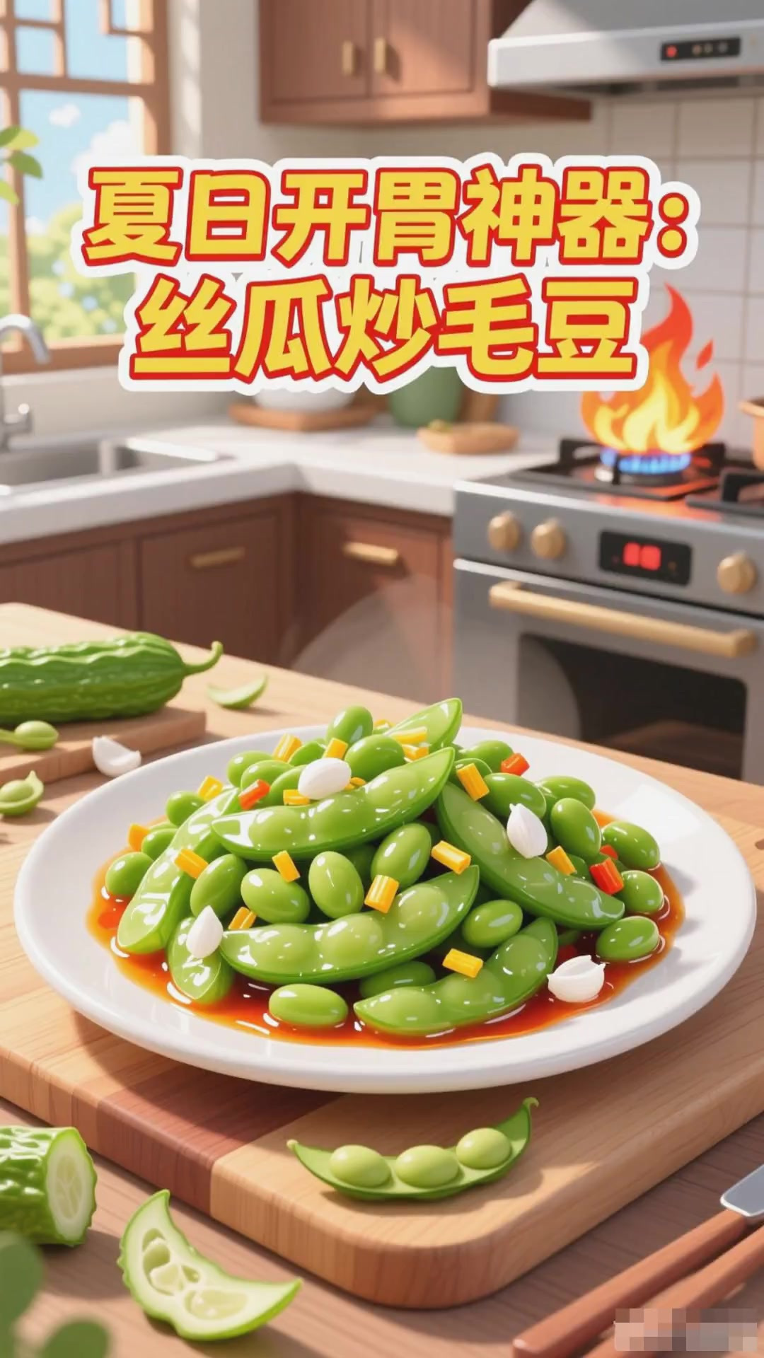夏季吃丝瓜,炒毛豆更下饭