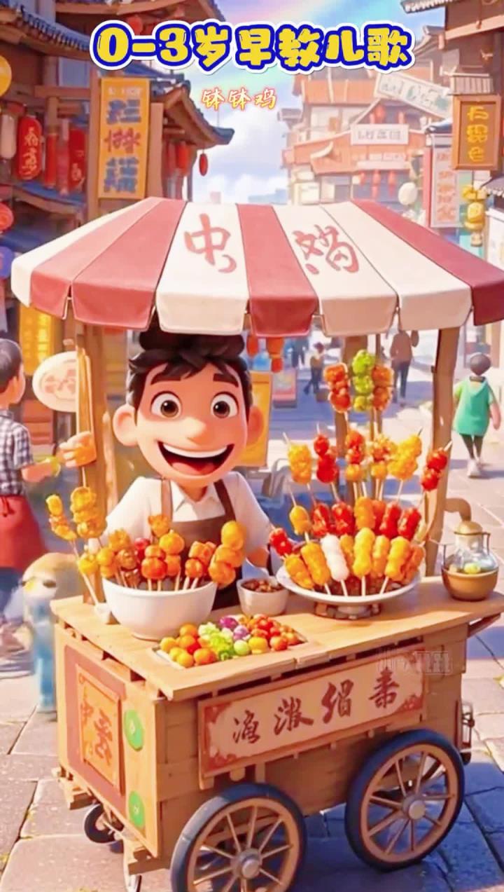 0到3岁早教儿歌动画《钵钵鸡》钵钵鸡 一元一串的钵钵鸡