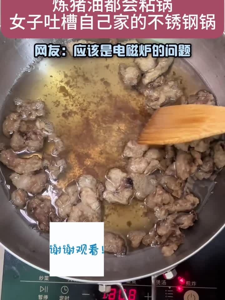女生吐槽自己不锈钢锅,炸个猪油都能粘锅,网友:是电磁炉的问题
