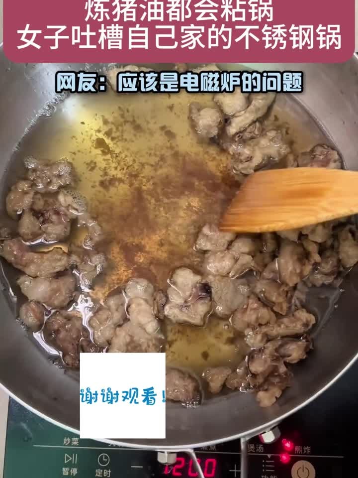 女生吐槽自己不锈钢锅,炸个猪油都能粘锅,网友:是电磁炉的问题