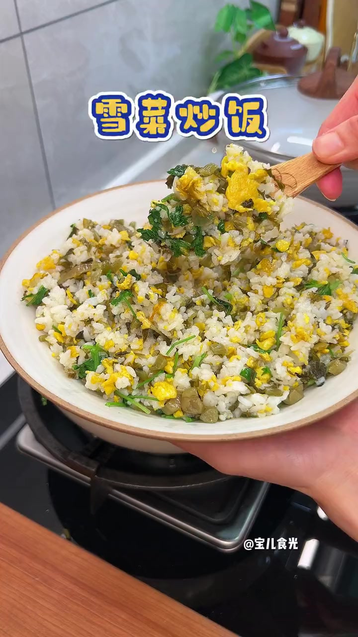 雪菜炒饭 普通的鸡蛋炒饭吃腻了，就试试这个 咸香可口