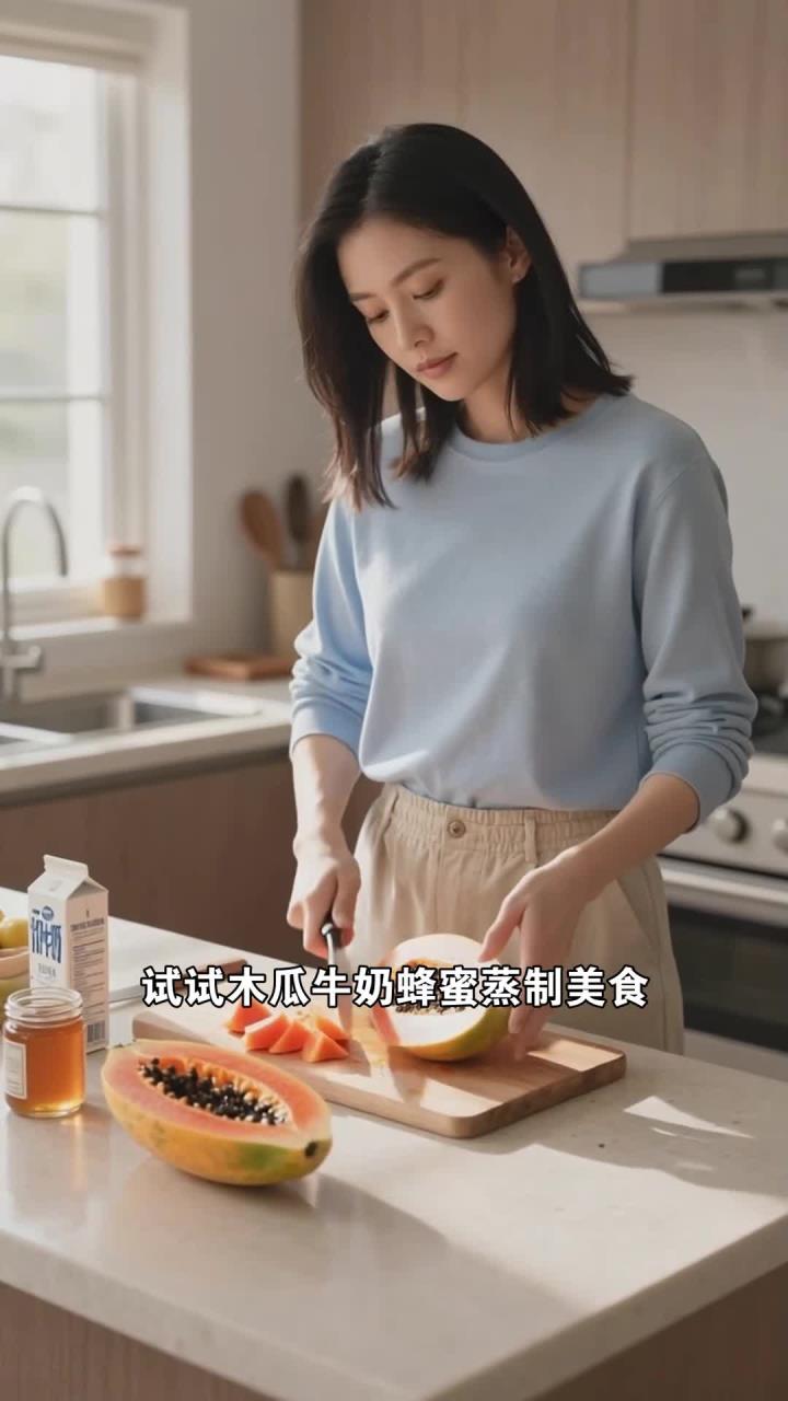 木瓜 + 牛奶 + 蜂蜜,蒸制食用,温润养肤易吸收