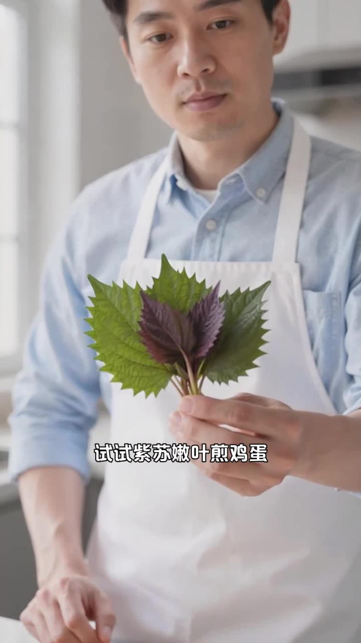 紫苏嫩叶煎鸡蛋,清香舒缓换季适,胸闷不适全改善