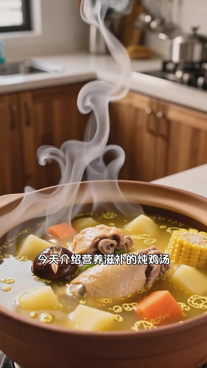冬季保暖,多喝炖鸡汤 + 香菇 + 土豆 + 胡萝卜 + 玉米,营养暖身