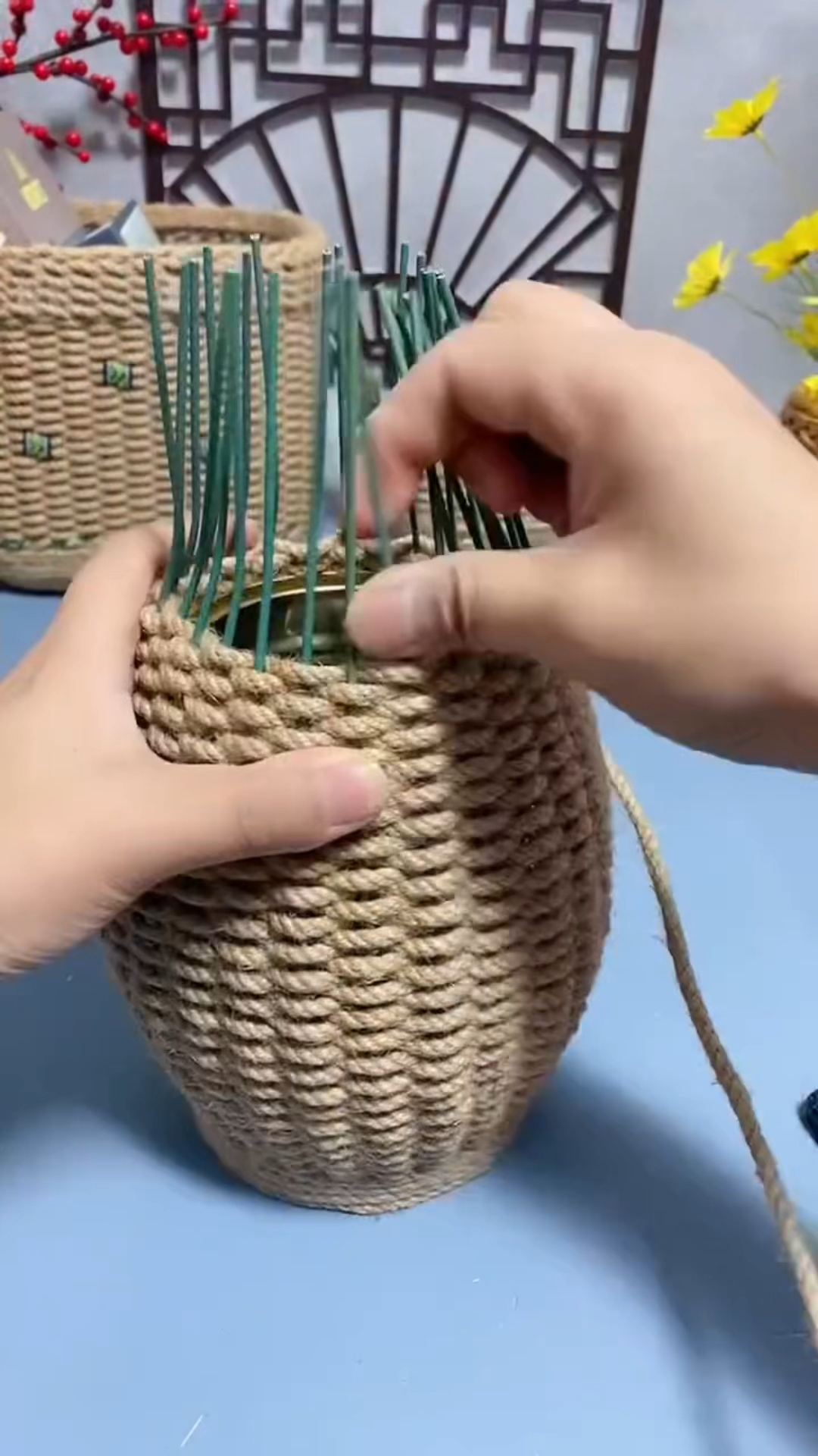 麻绳编织篮子,喜欢的收藏