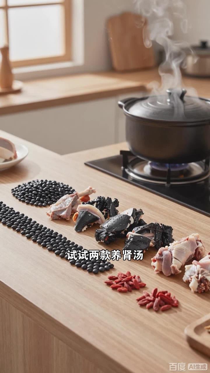 养肾汤，黑豆炖乌鸡汤枸杞炖羊肉汤，补肾益精固肾气