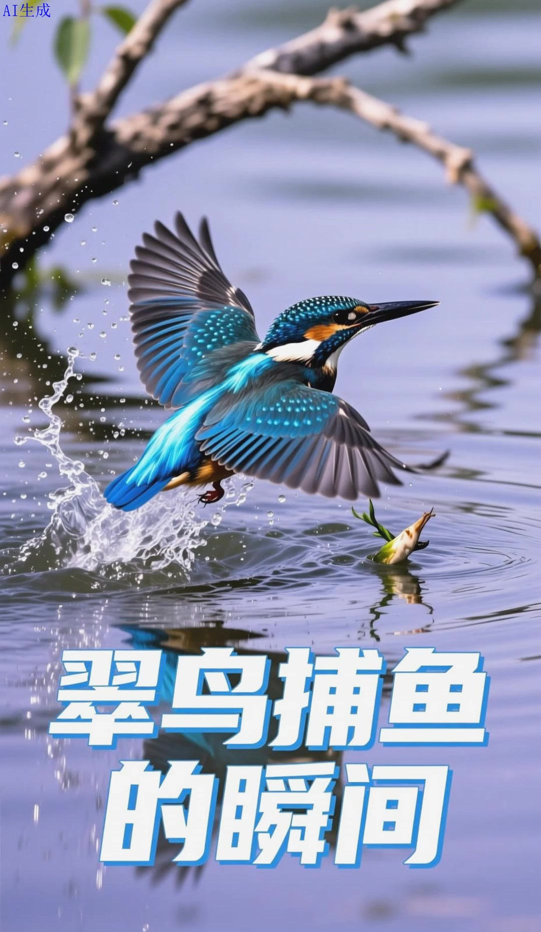 翠鸟捕鱼：鲜艳羽毛的瞬间