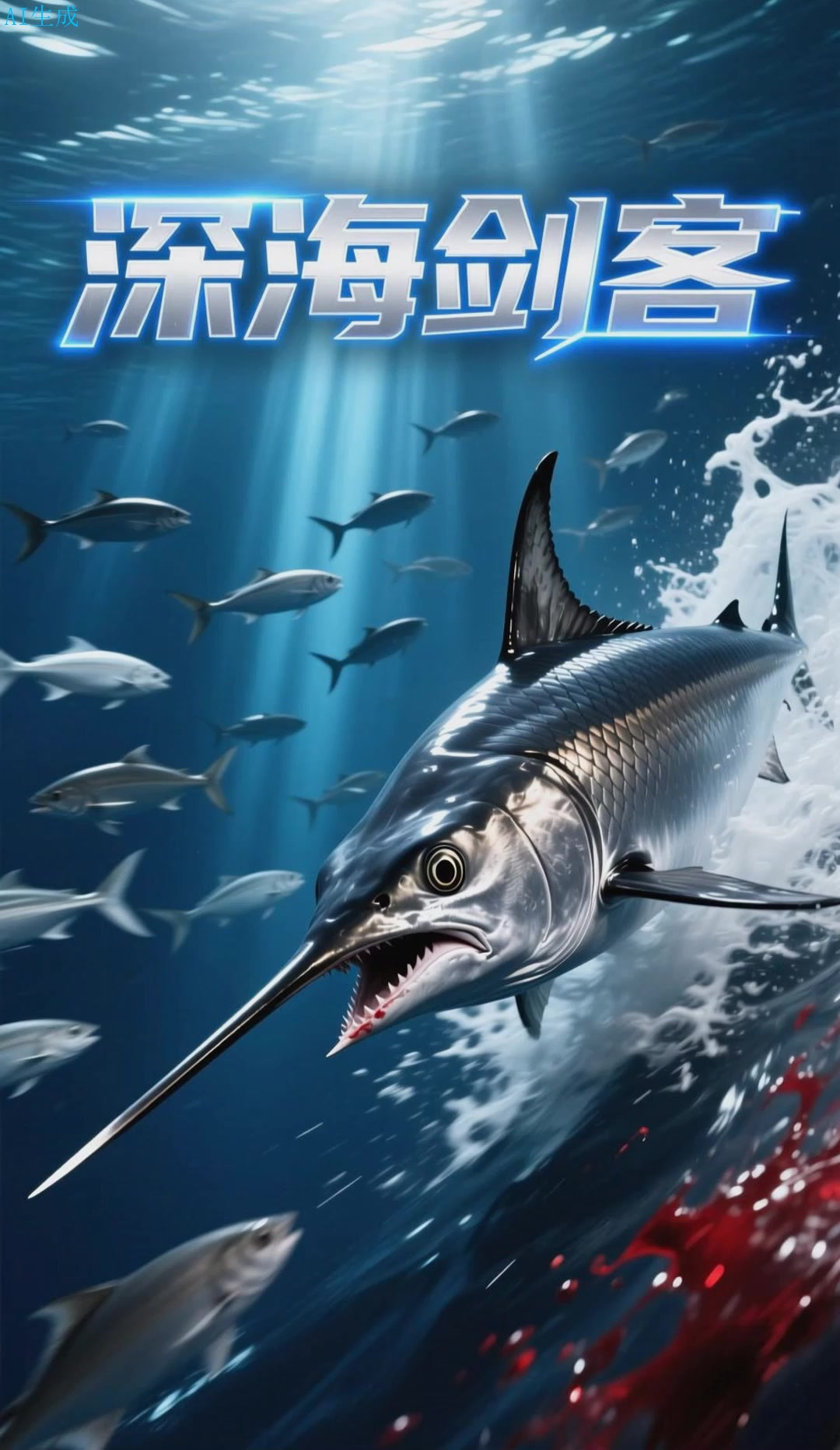 剑鱼长吻,刺穿鱼群瞬间