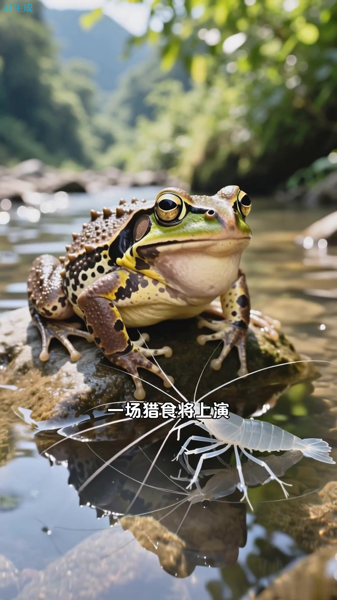 双团棘胸蛙啃食怒江的钩虾