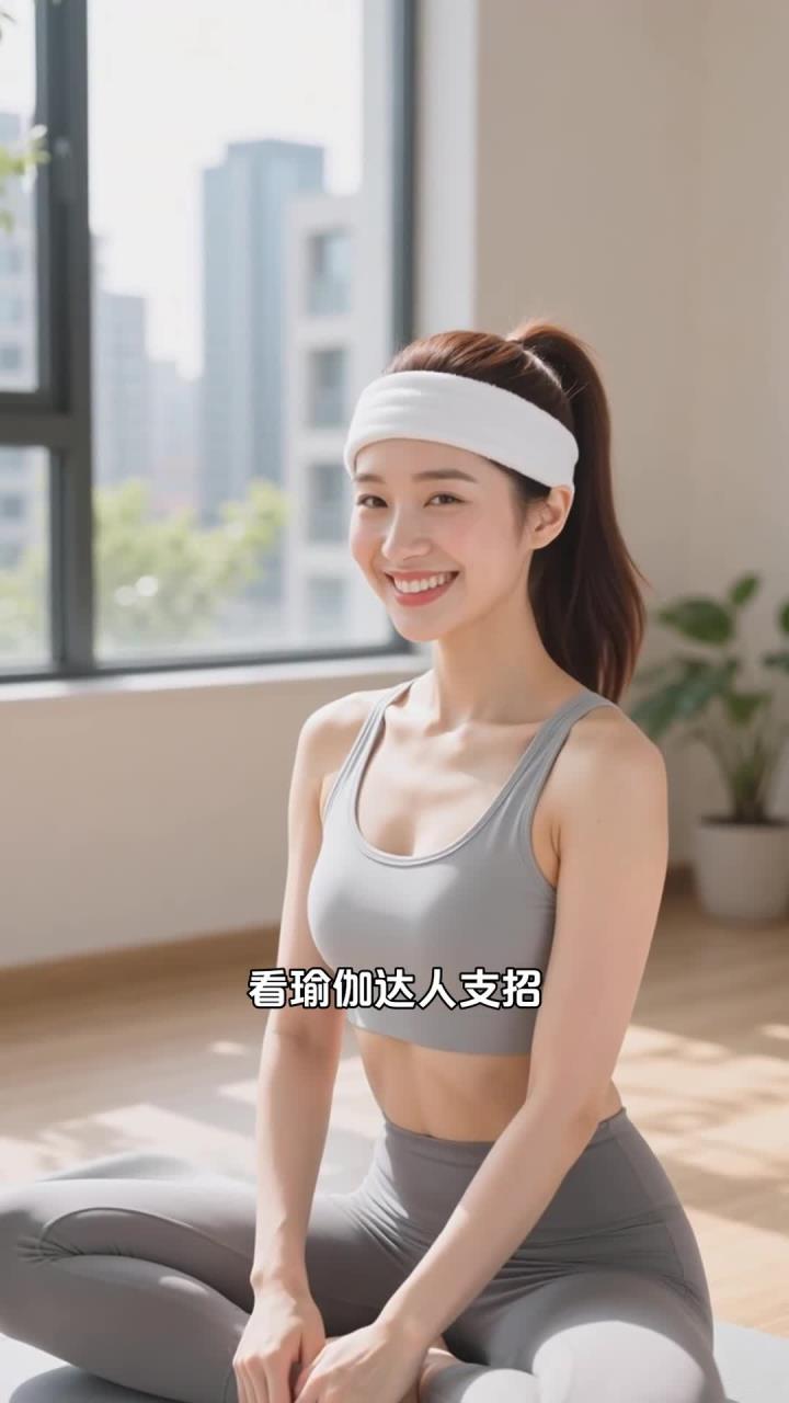 女性练瑜伽鸽子式变体,活髋部舒经络,健康养生练柔韧～