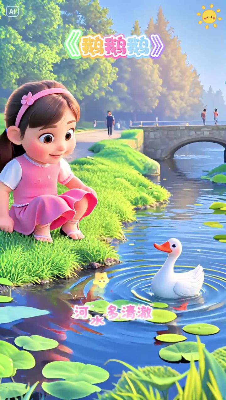 《鹅鹅鹅》早教儿歌,鹅鹅鹅,曲项向天歌。白毛浮绿水,红掌拨清波