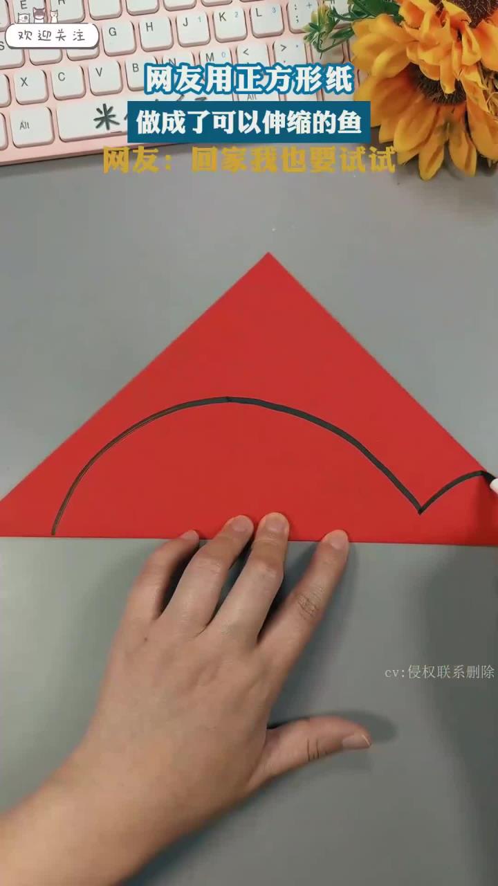 网友用正方形纸,做成了可以伸缩的鱼,网友:回家我也要试试