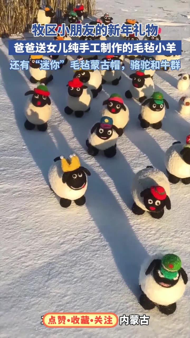 牧区小朋友的新年礼物,爸爸送女儿纯手工制作的毛毡小羊