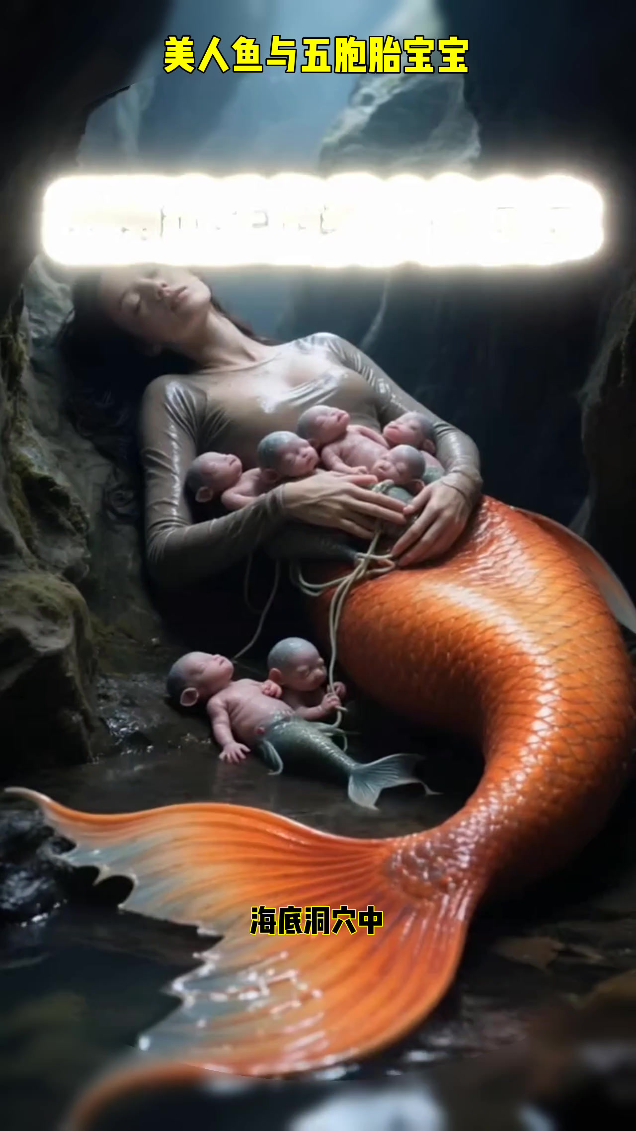 美人鱼妈妈怀抱五胞胎，海底洞穴温馨一幕，萌翻全场