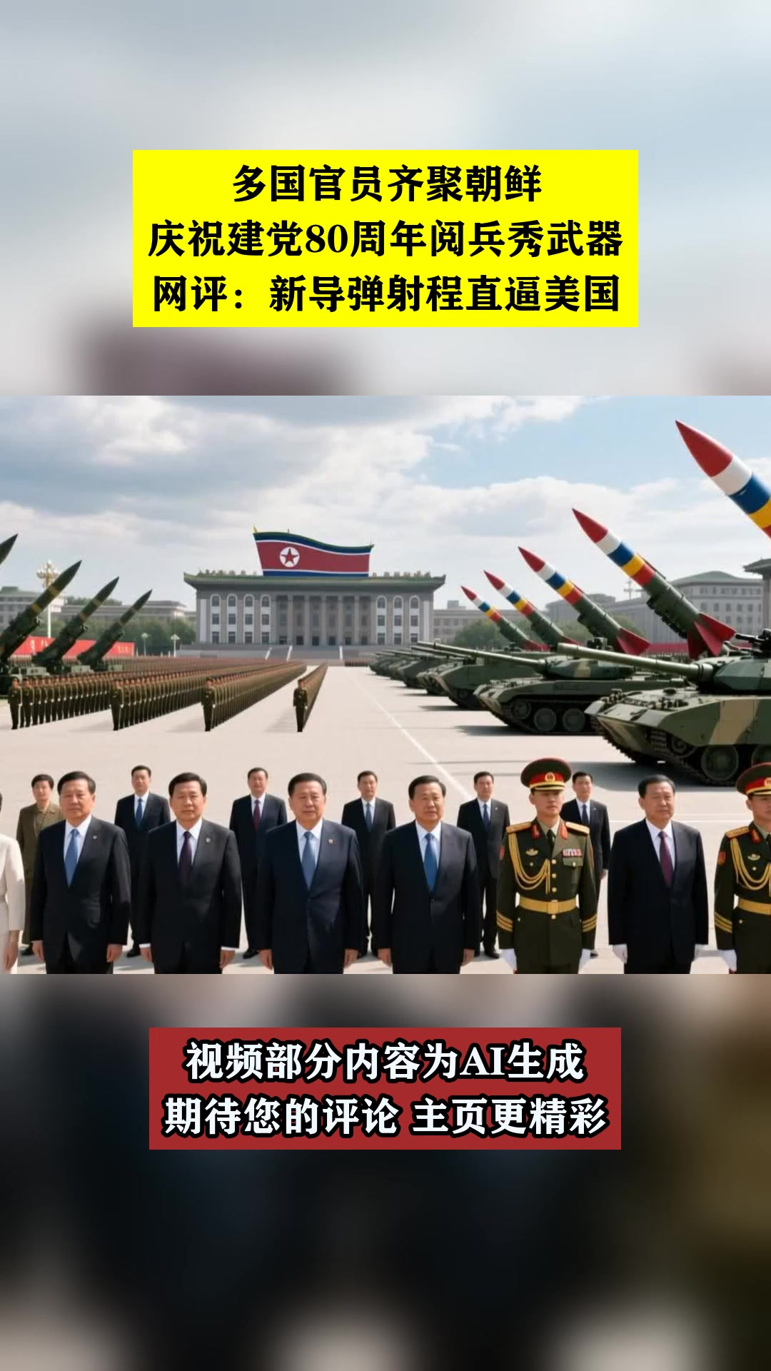 多国官员齐聚朝鲜,庆祝建党80周年阅兵秀武器!网评:新导弹射程直逼美国!