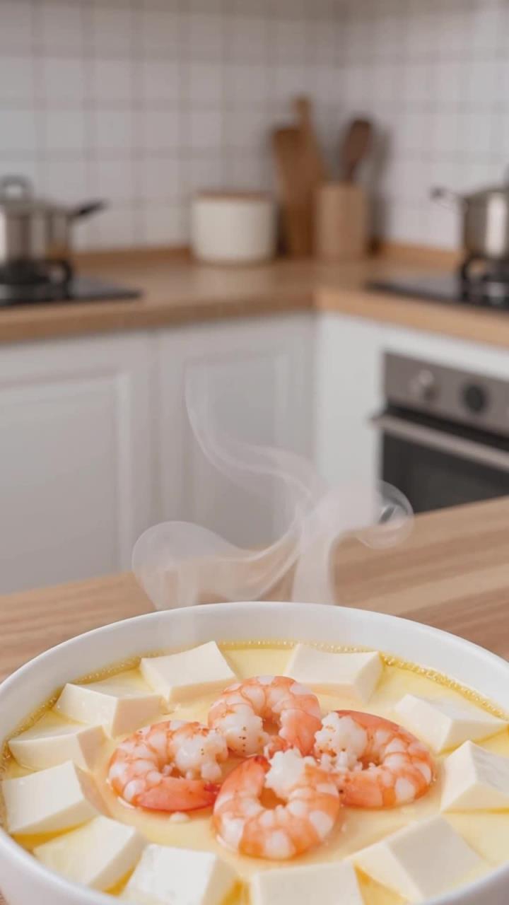 流感食护，豆腐虾仁蒸蛋，高蛋白易吸收补营养