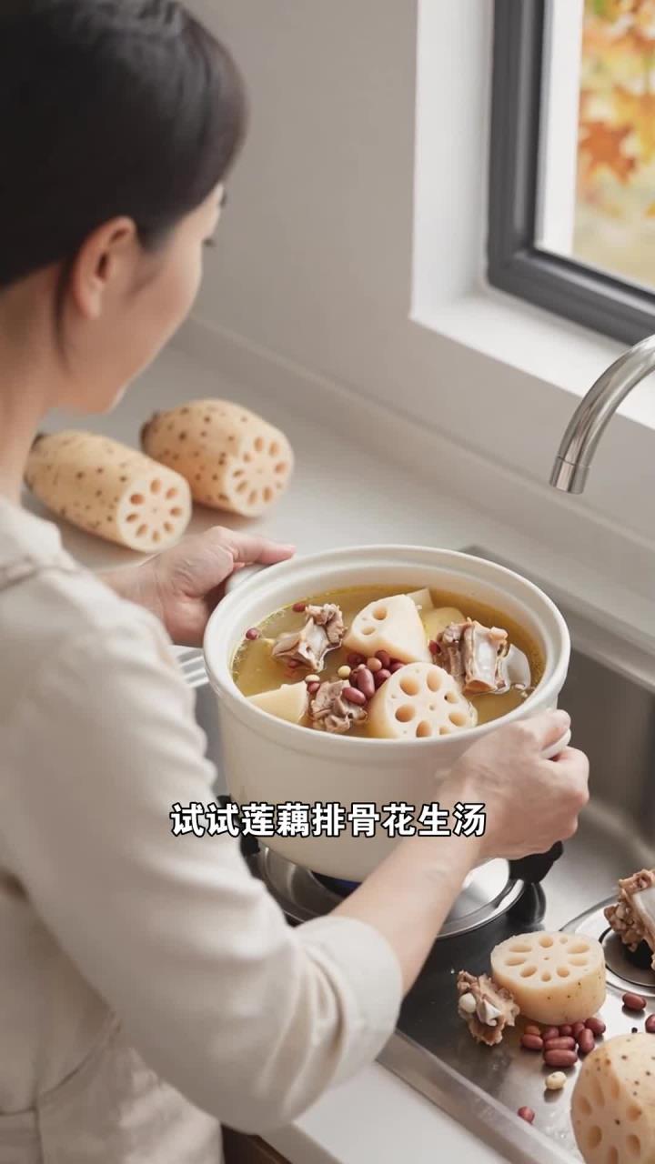 莲藕 + 排骨 + 花生,煲汤清甜,补血益气不厚重