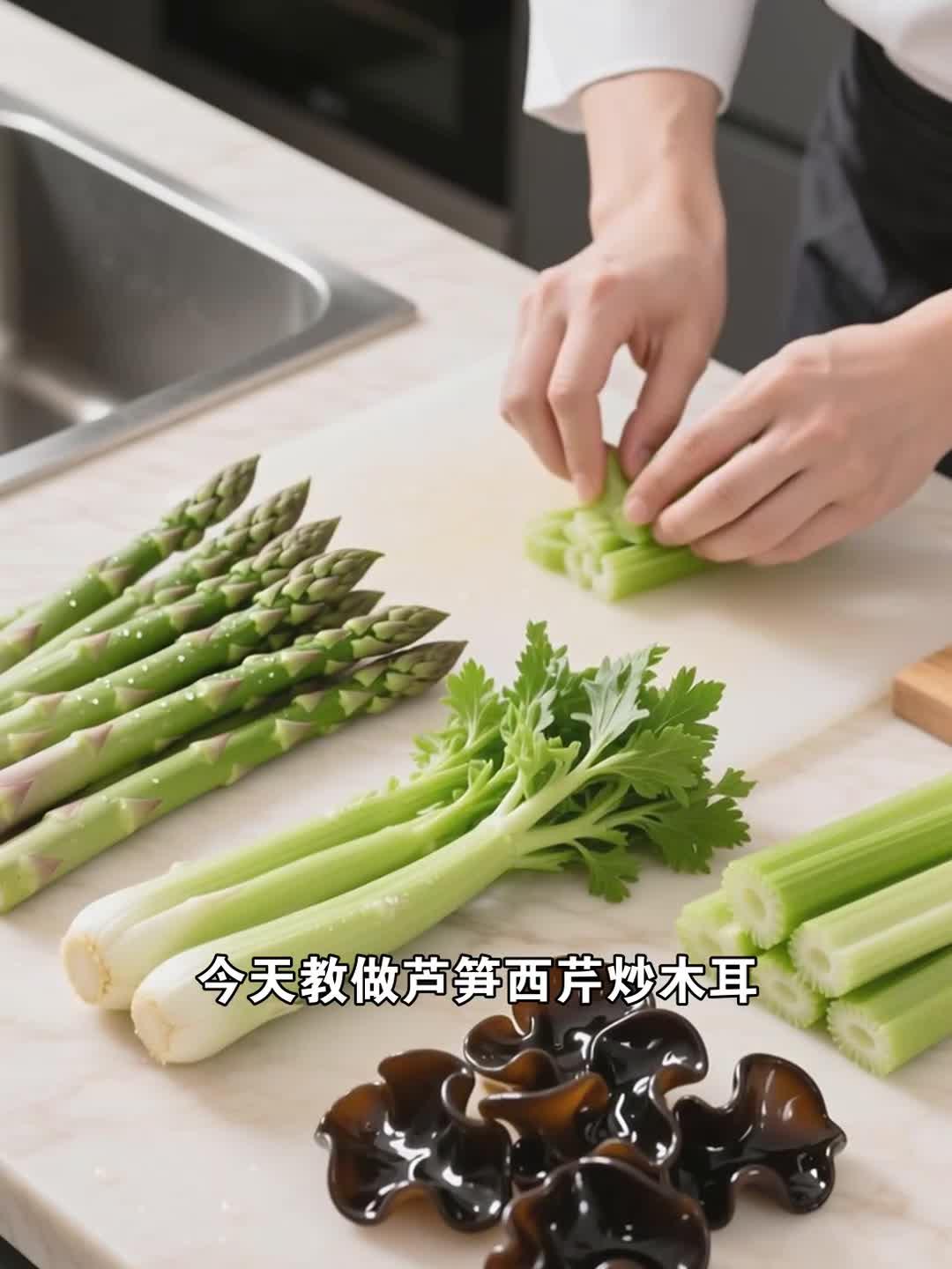 流感高发期食护,新鲜芦笋炒西芹加木耳补充纤维促健康养生