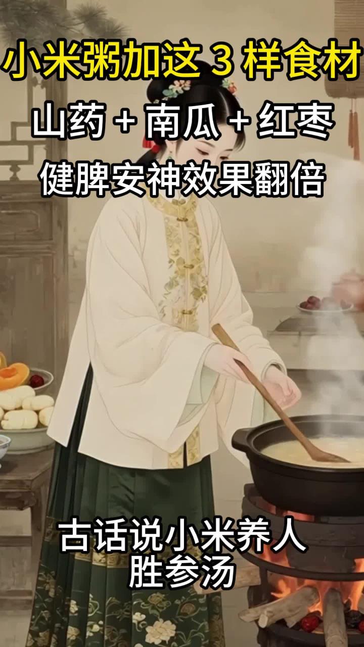小米粥加这3样食材:山药+南瓜+红枣,健脾安神效果翻倍