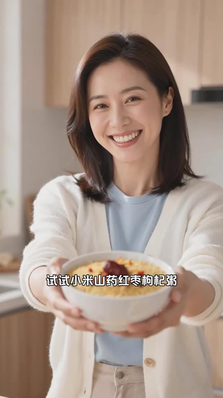 小米 + 山药 + 红枣 + 枸杞，煮粥绵密，温和补气血