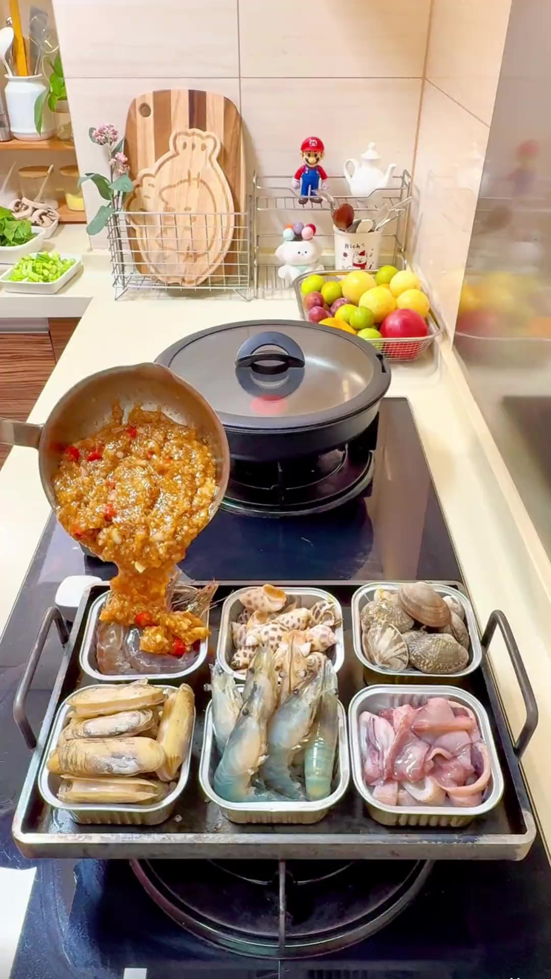 夜宵 锡箔纸小海鲜+牛肉菜心炒饭 今日菜单