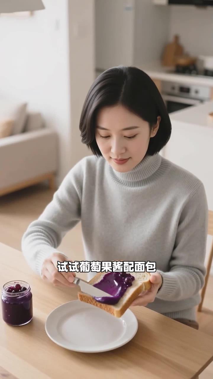 秋季吃葡萄果酱加面包,早餐助健康养生～