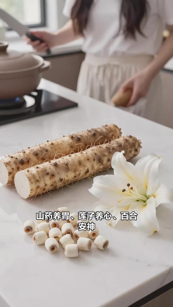 山药 + 莲子 + 百合，养心养胃，煮粥喝超合适