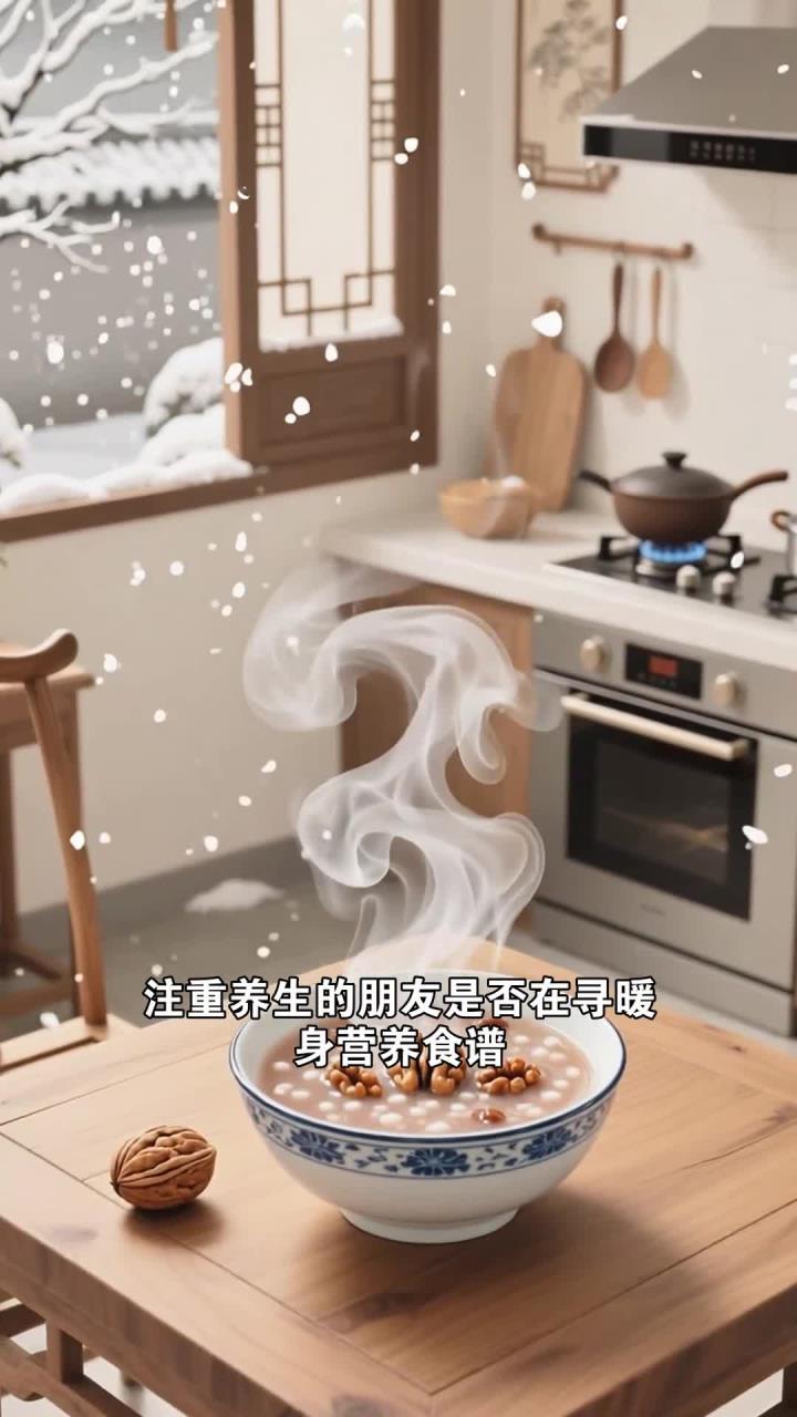 冬季保暖,多吃核桃粥 + 红枣 + 枸杞 + 莲子 + 百合 + 杏仁,营养暖身