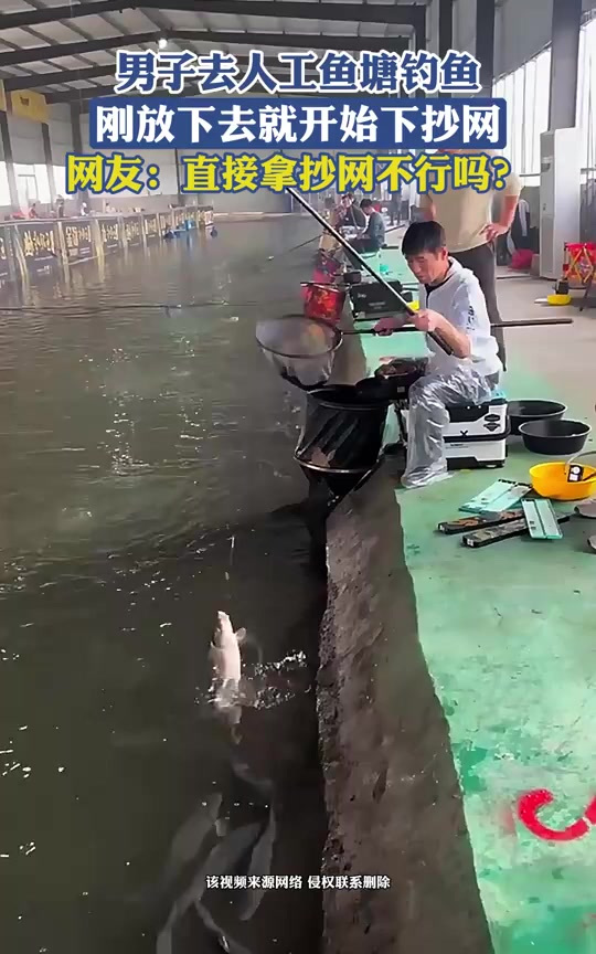 人工鱼塘钓鱼,刚放下去就开始下抄网,网友:直接抄不行吗?