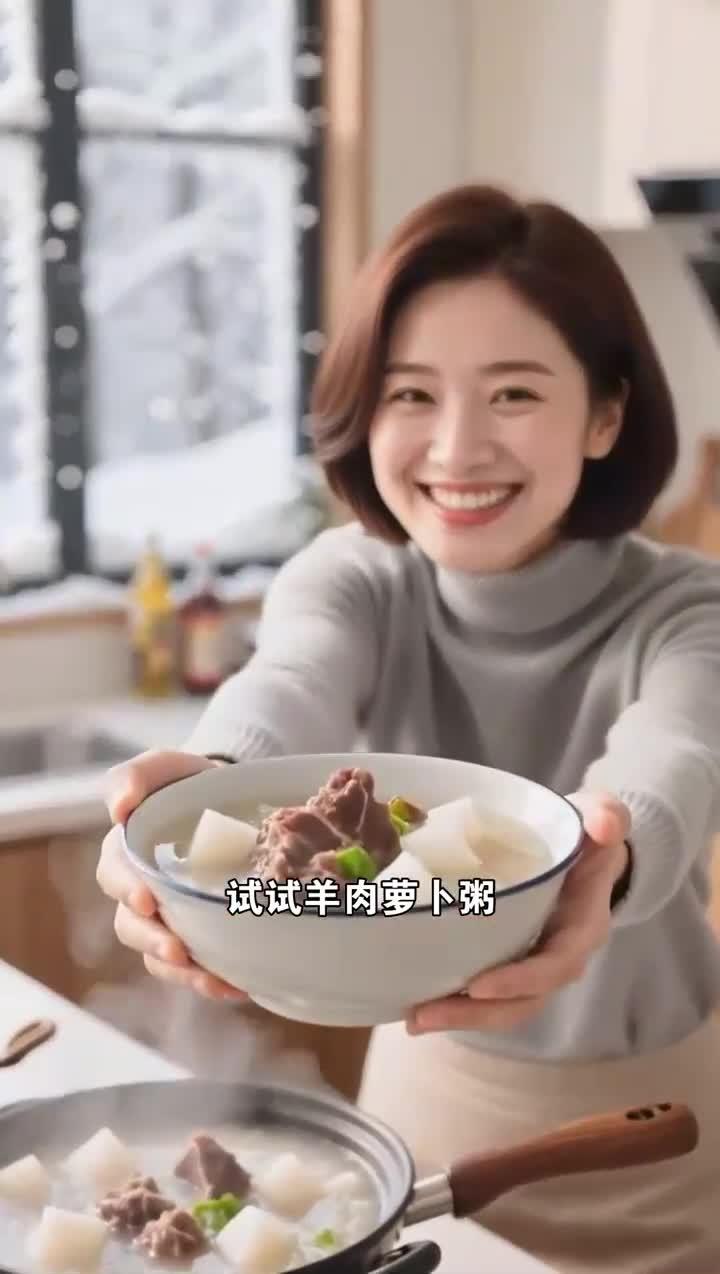 冬季喝羊肉萝卜粥,补气血驱寒气,健康养生杂粮饮～