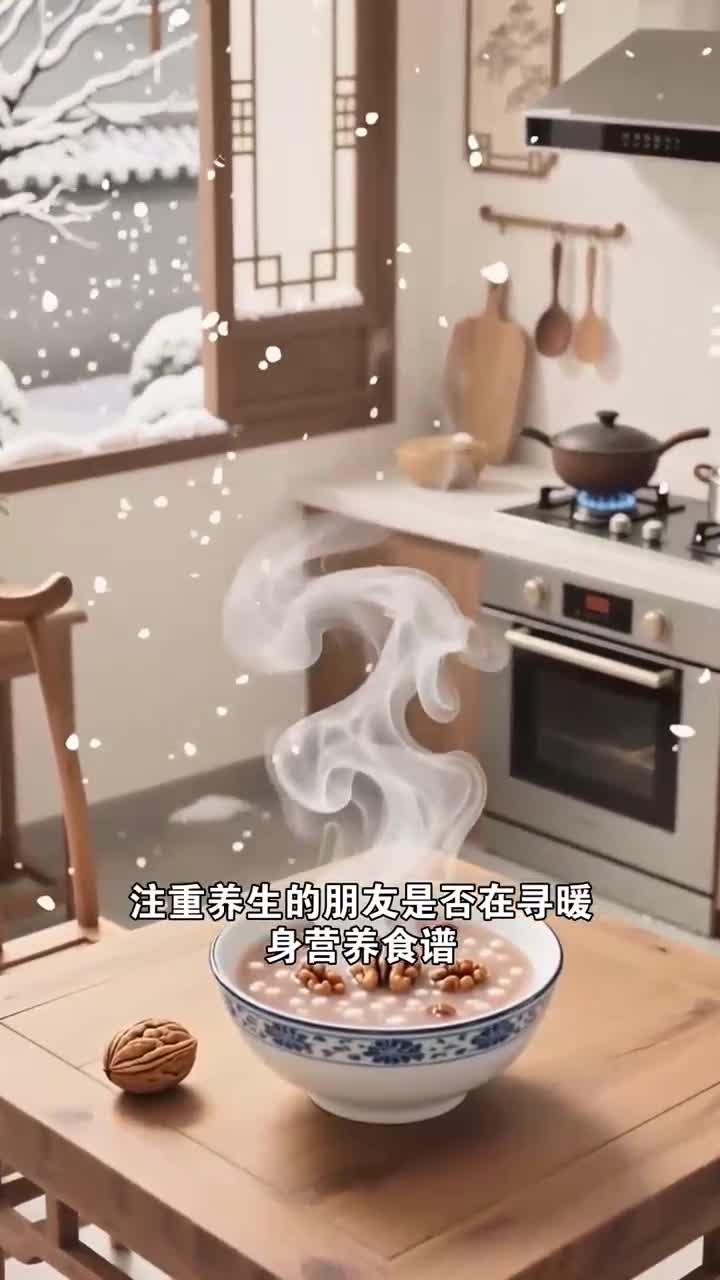 冬季保暖,多吃核桃粥 + 红枣 + 枸杞 + 莲子 + 百合 + 杏仁,营养暖身